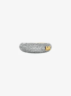Bague bombée bicolore à pierres pavées