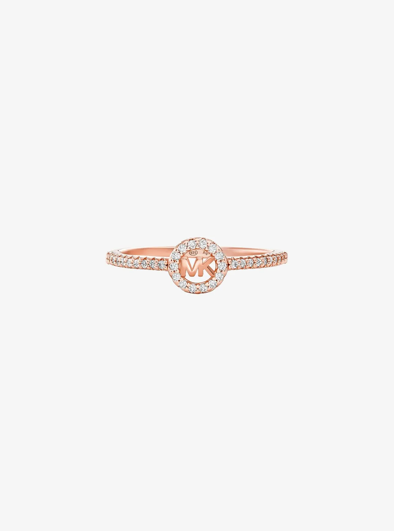 Bague Fulton plaquée en métal précieux et à breloque logo avec pierres pavées