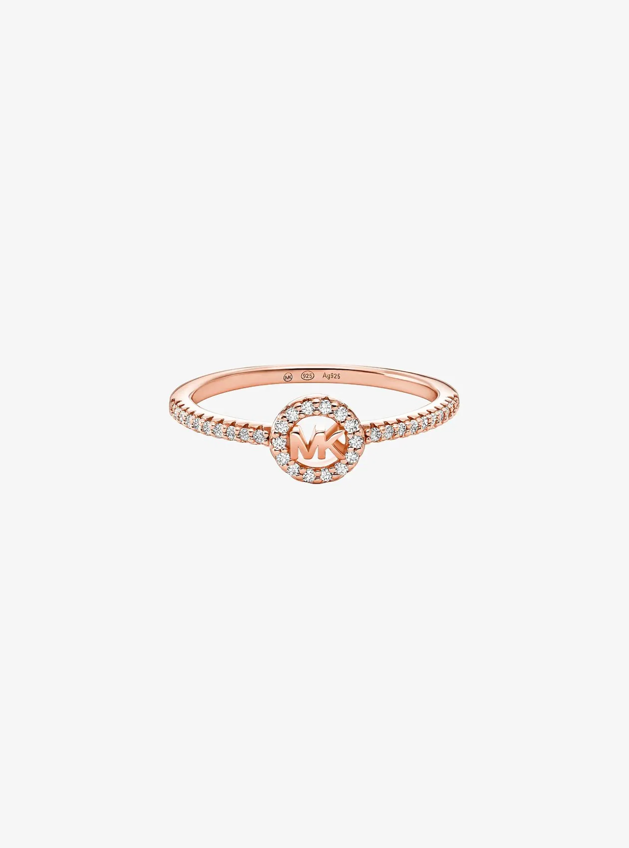 Bague Fulton plaquée en métal précieux et à breloque logo avec pierres pavées