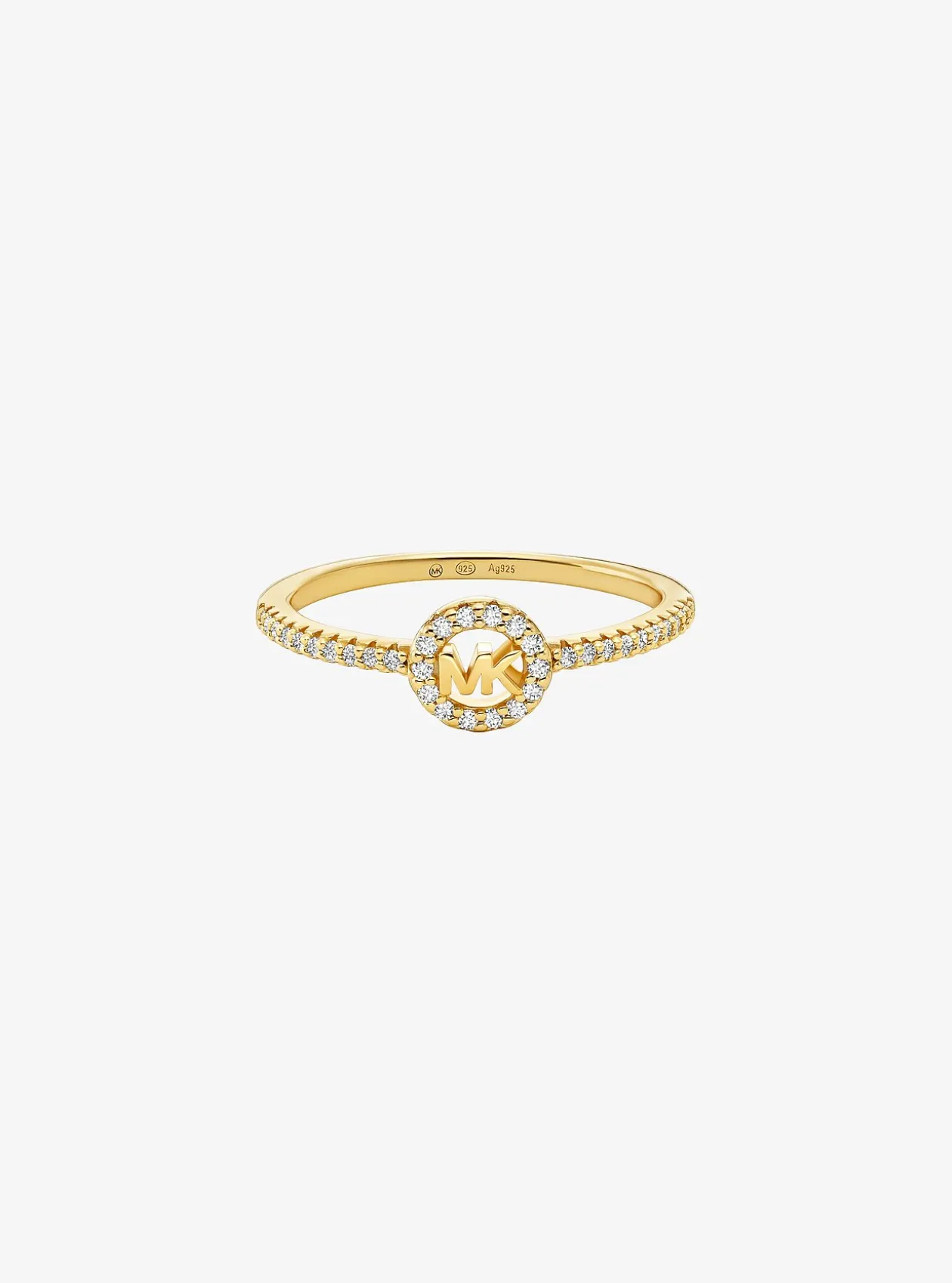 Bague Fulton plaquée en métal précieux et à breloque logo avec pierres pavées