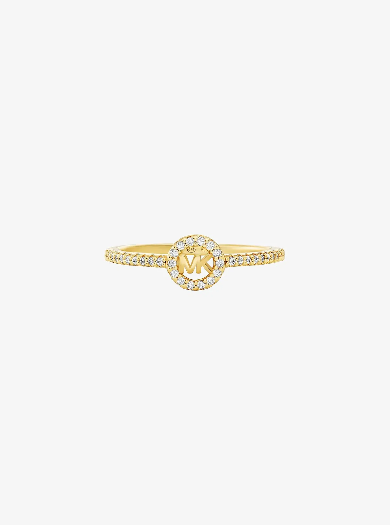 Bague Fulton plaquée en métal précieux et à breloque logo avec pierres pavées