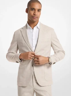 Blazer en mélange de coton et de lin extensible à carreaux