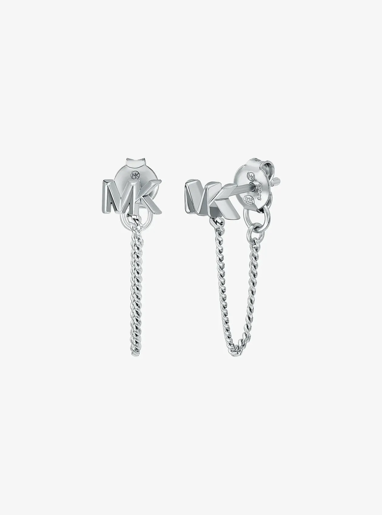 Boucles d’oreilles à chaîne et logo en argent sterling plaqué en métal précieux