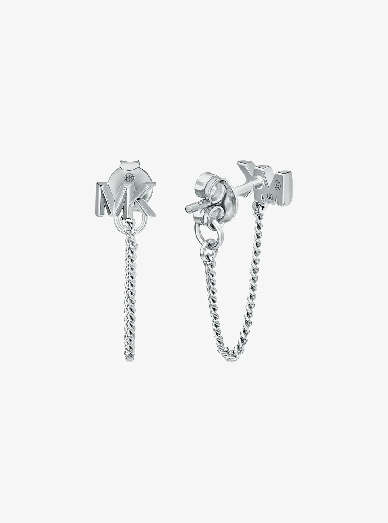 Boucles d’oreilles à chaîne et logo en argent sterling plaqué en métal précieux