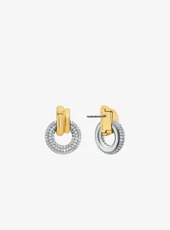 Boucles d'oreilles créoles entrelacées à pierres pavées