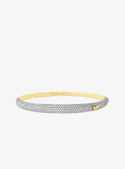 Bracelet rigide bombé bicolore à pierres pavées