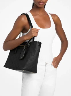 Cabas Jet Set Travel de taille moyenne en cuir à logo en relief