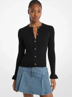 Cardigan en tricot extensible à volants