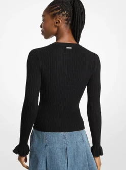 Cardigan en tricot extensible à volants