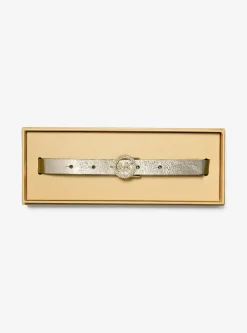 Ceinture en cuir métallisé avec logo et pierres pavées