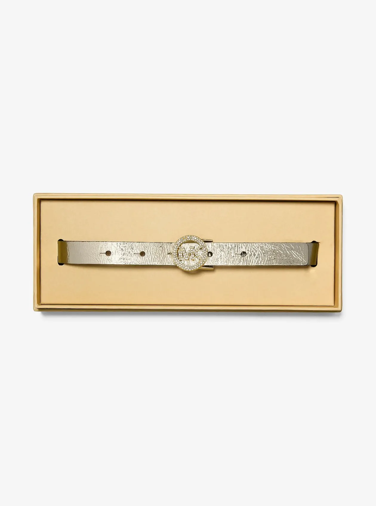 Ceinture en cuir métallisé avec logo et pierres pavées