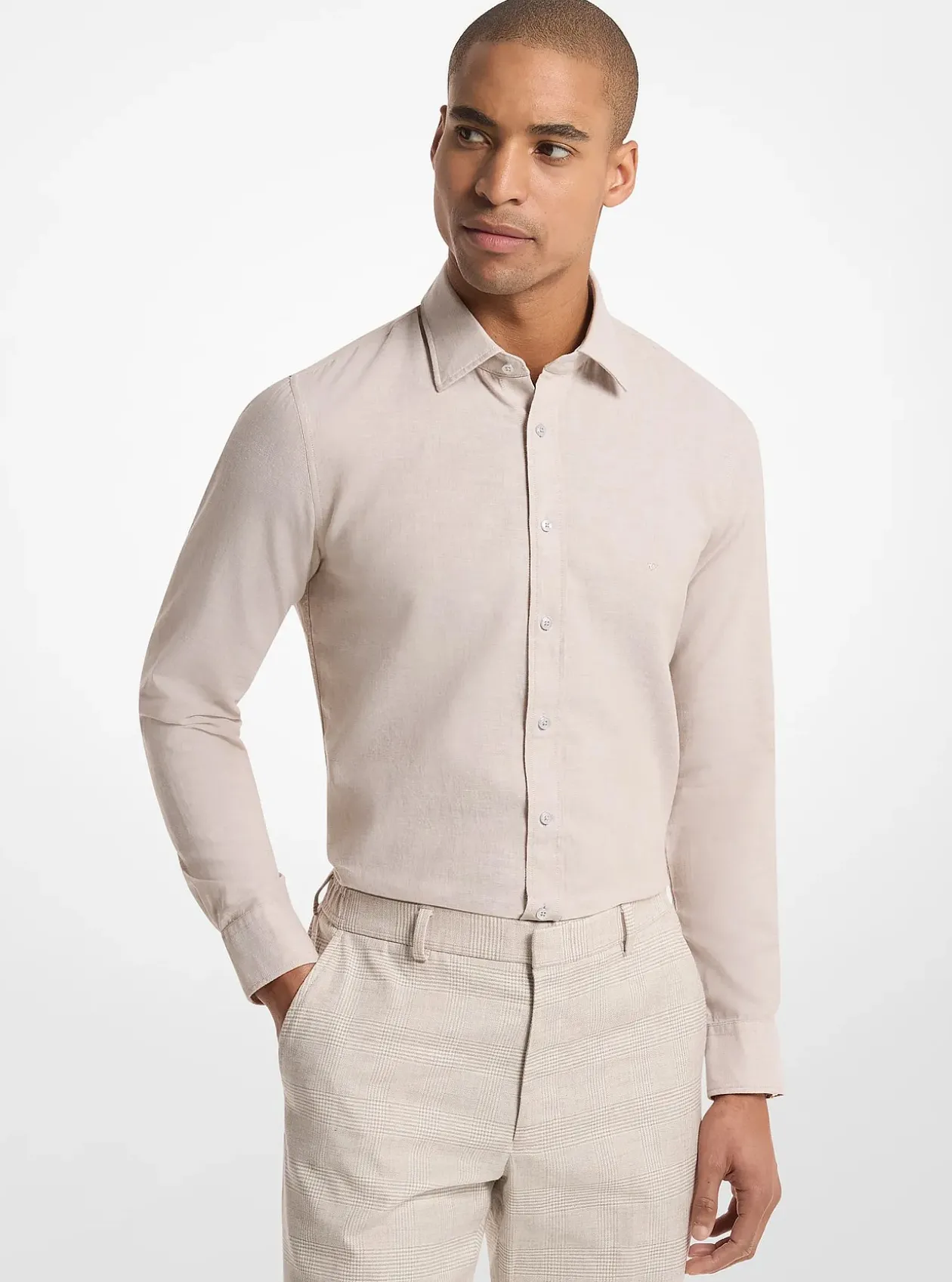 Chemise ajustée en coton et lin