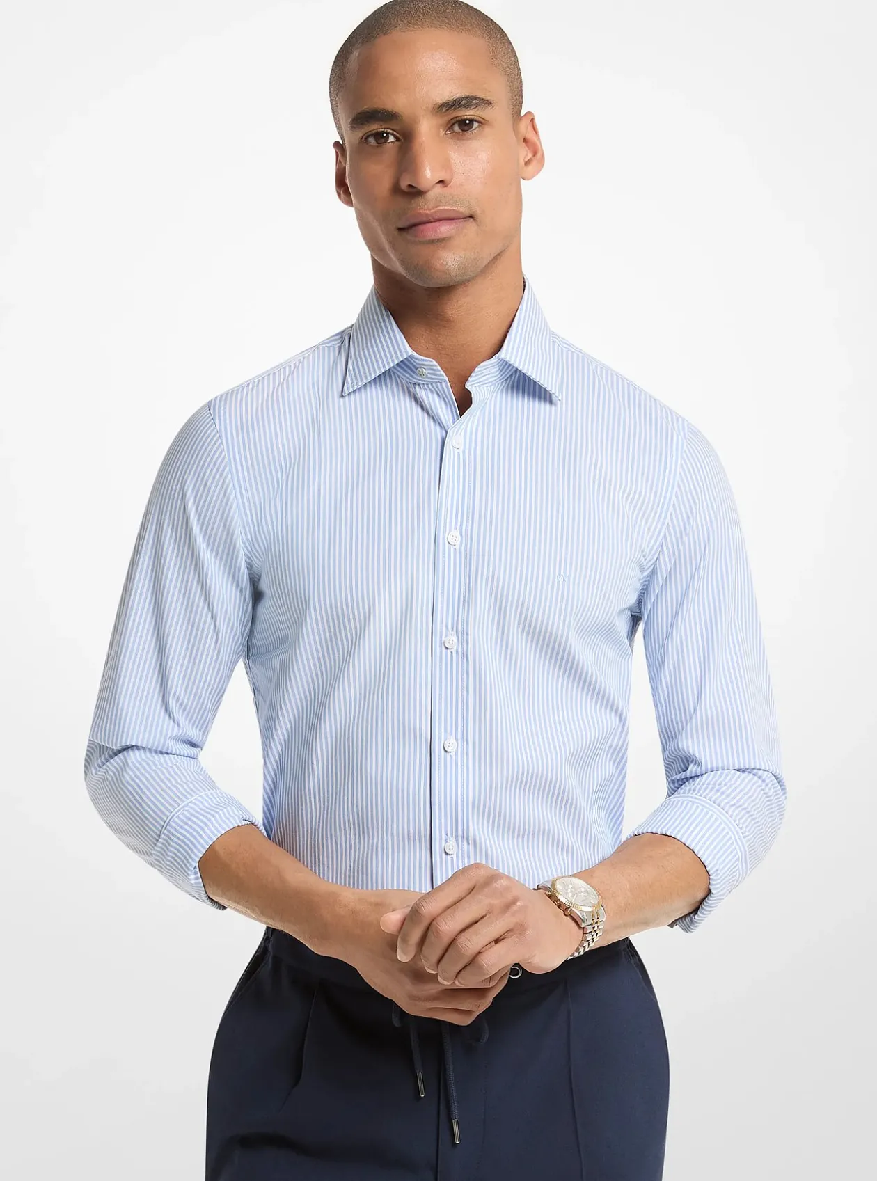 Chemise ajustée en coton extensible à rayures