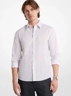 Chemise en coton extensible à fines rayures avec logo