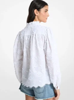 Chemisier en voile de coton brodé à fleurs