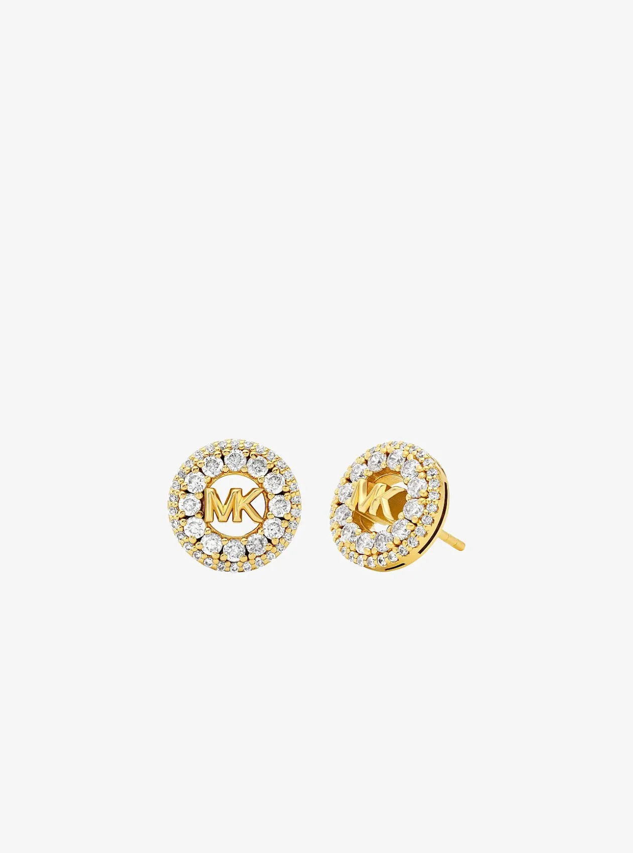 Clous d'oreilles breloque logo Fulton plaqués en métal précieux avec pierres pavées