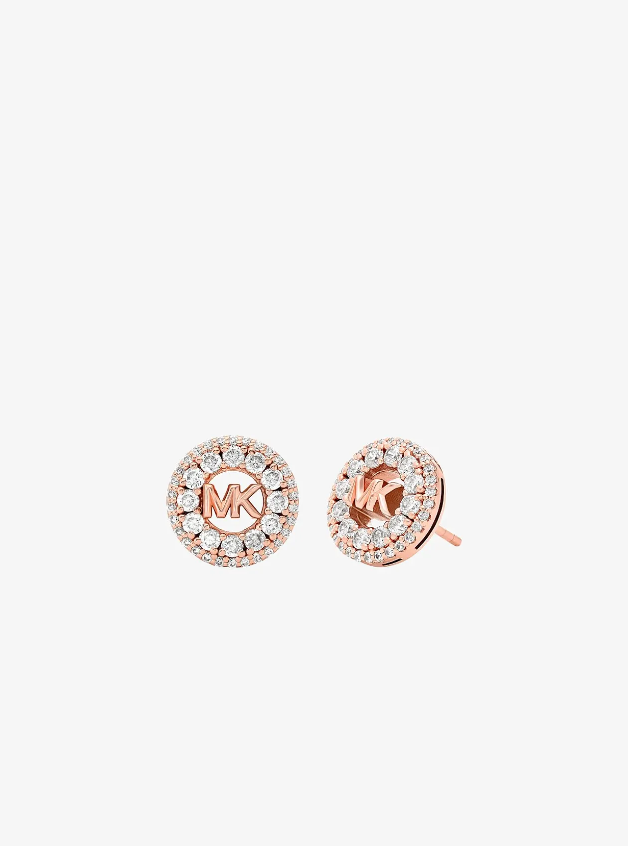 Clous d'oreilles breloque logo Fulton plaqués en métal précieux avec pierres pavées