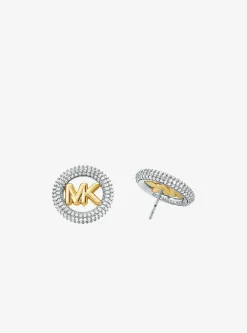 Clous d'oreilles de taille moyenne en laiton plaqué en métal précieux à logo pavé