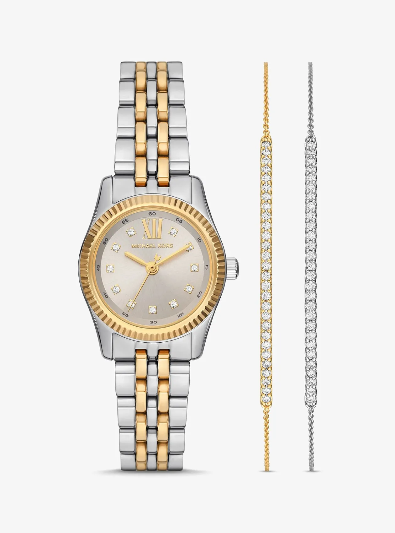 Coffret-cadeau avec montre Lexington bicolore à pierres pavées et bracelets à glissière