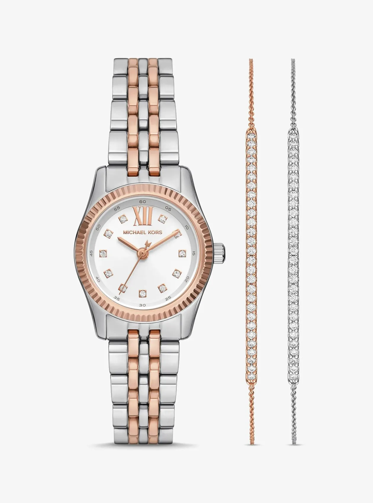 Coffret-cadeau avec montre Lexington bicolore à pierres pavées et bracelets à glissière