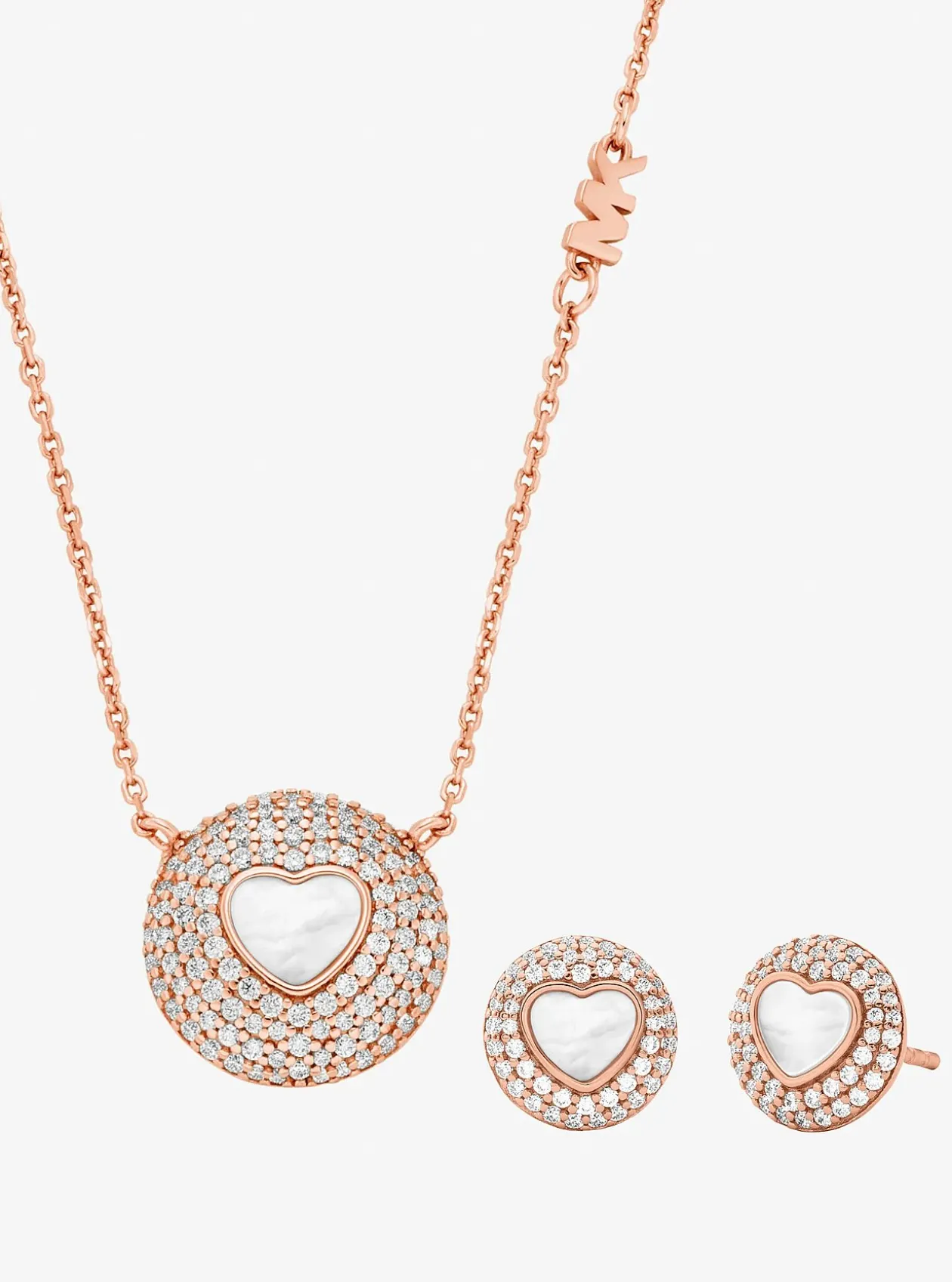 Coffret cadeau de bijoux en forme de cœur en nacre, plaqués en métal précieux et à pierres pavées