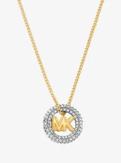 Collier bicolore à breloque pavé et logo
