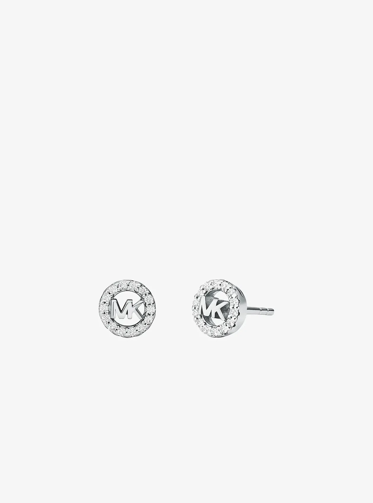 Collier et boucles d'oreilles Fulton en argent sterling plaqué en métal précieux avec pierres pavées et breloque à logo