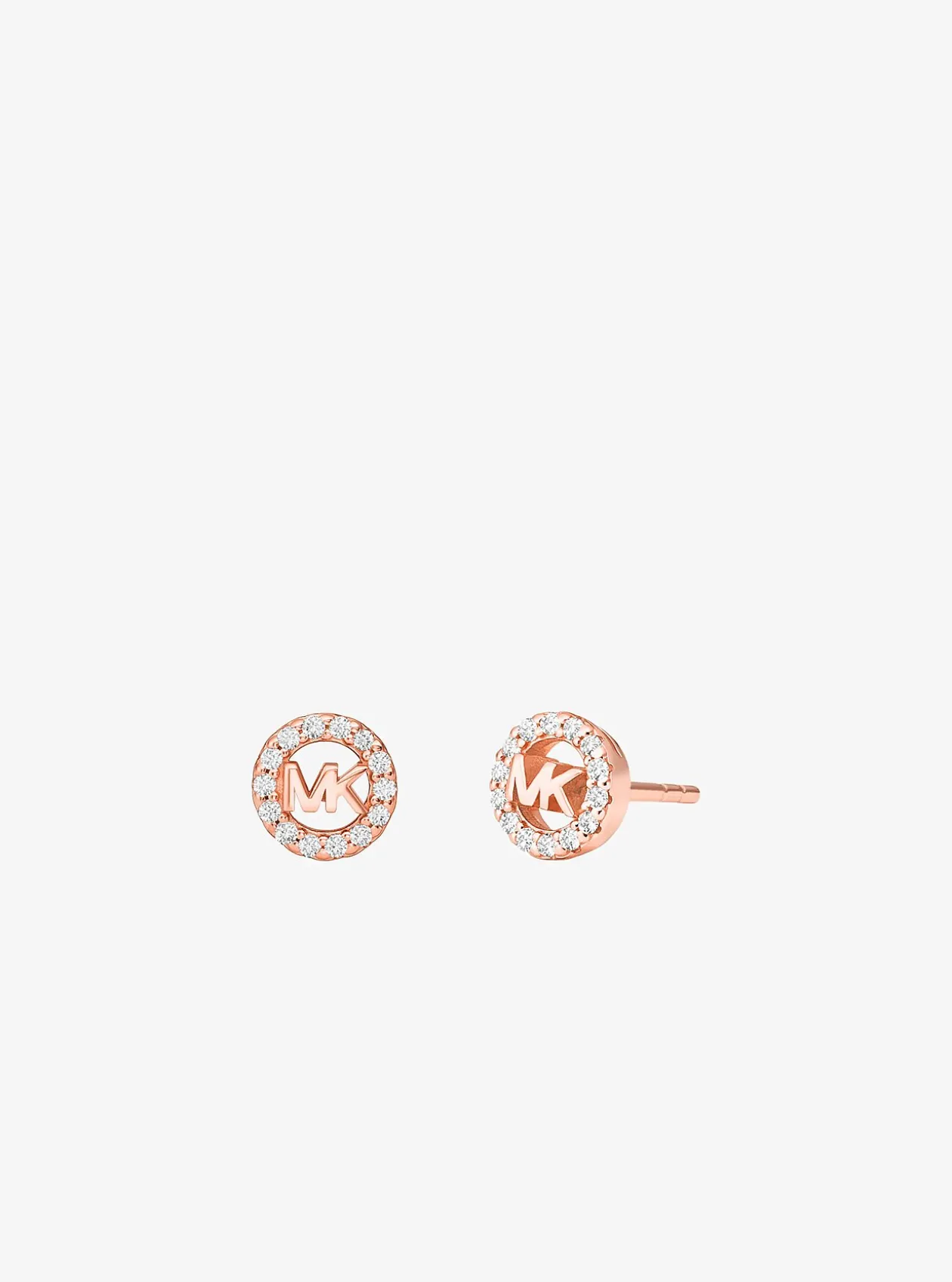 Collier et boucles d'oreilles Fulton en argent sterling plaqué en métal précieux avec pierres pavées et breloque à logo