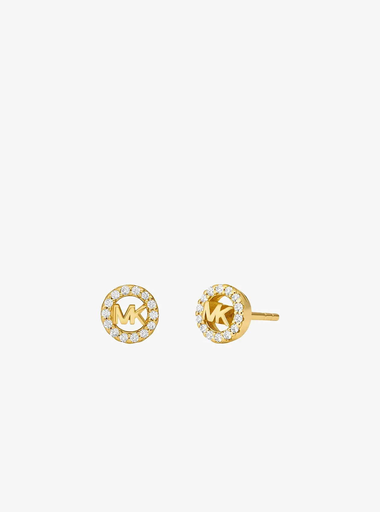 Collier et boucles d'oreilles Fulton en argent sterling plaqué en métal précieux avec pierres pavées et breloque à logo
