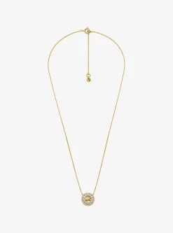 Collier Fulton plaqué en métal précieux et à breloque logo avec pierres pavées