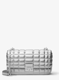 Grand sac porté épaule Tribeca en cuir matelassé métallisé