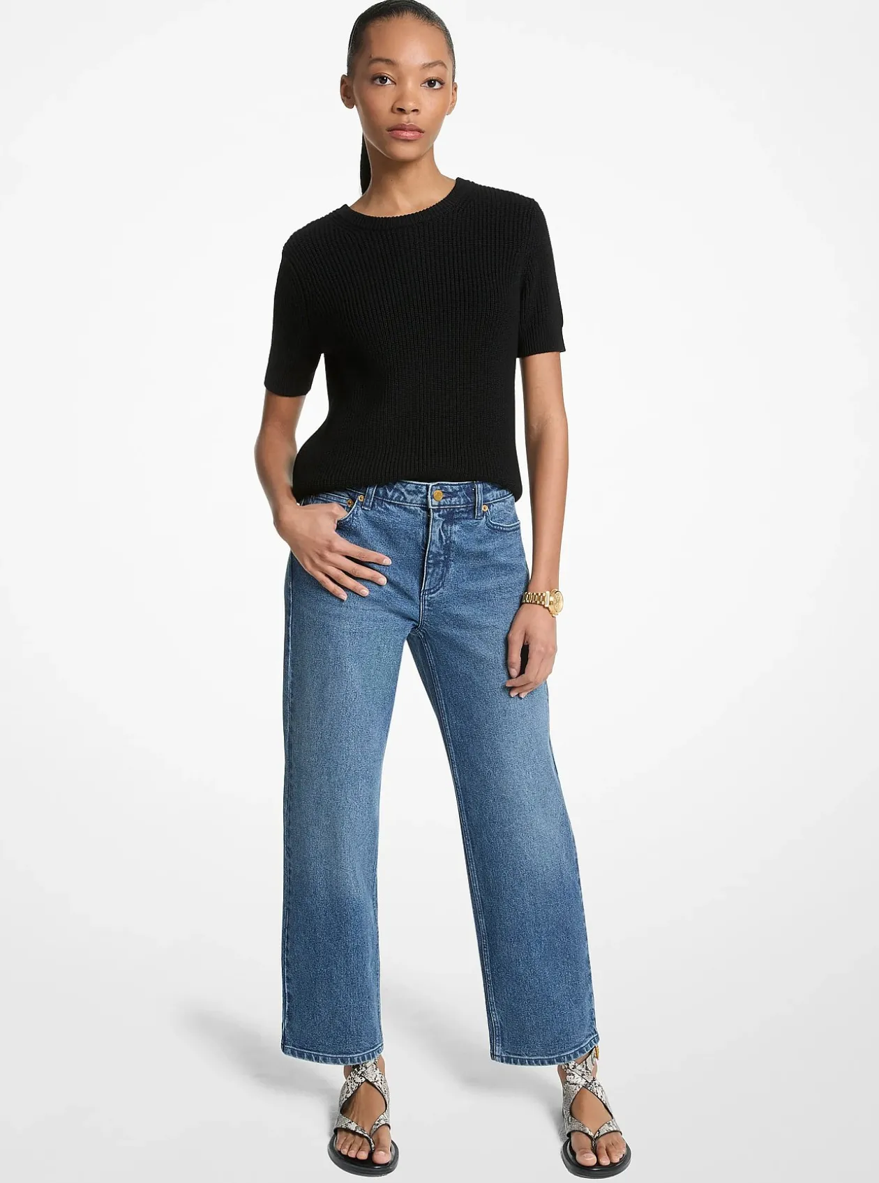 Jean droit en denim extensible