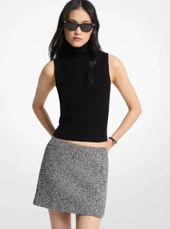 Mini-jupe en tweed de coton mélangé
