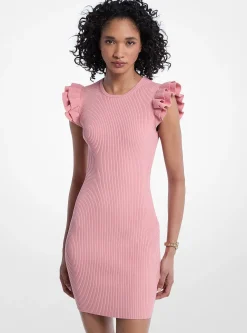 Mini-robe en viscose extensible à volants