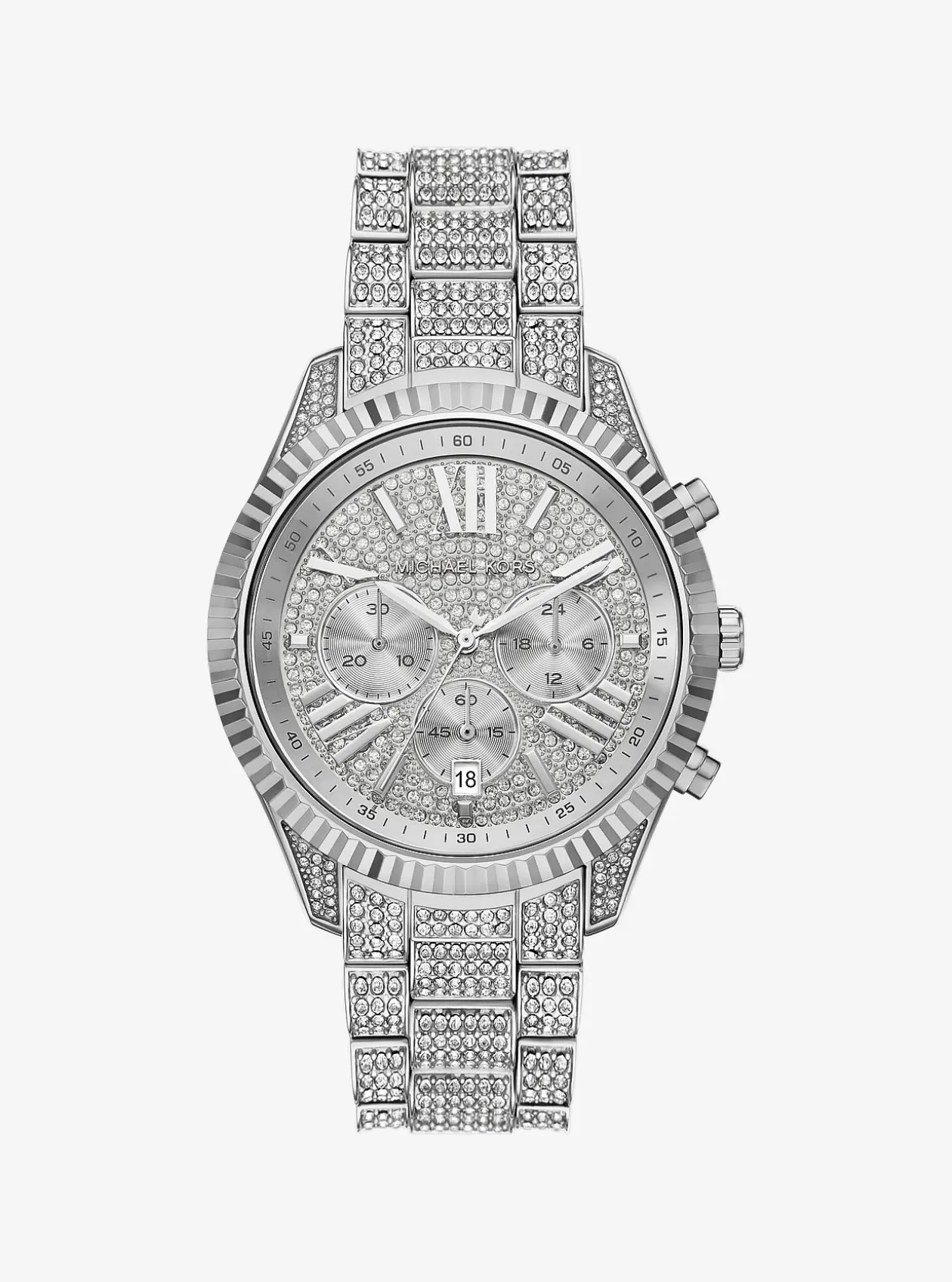 Montre Lexington argentée surdimensionnée à pierres pavées