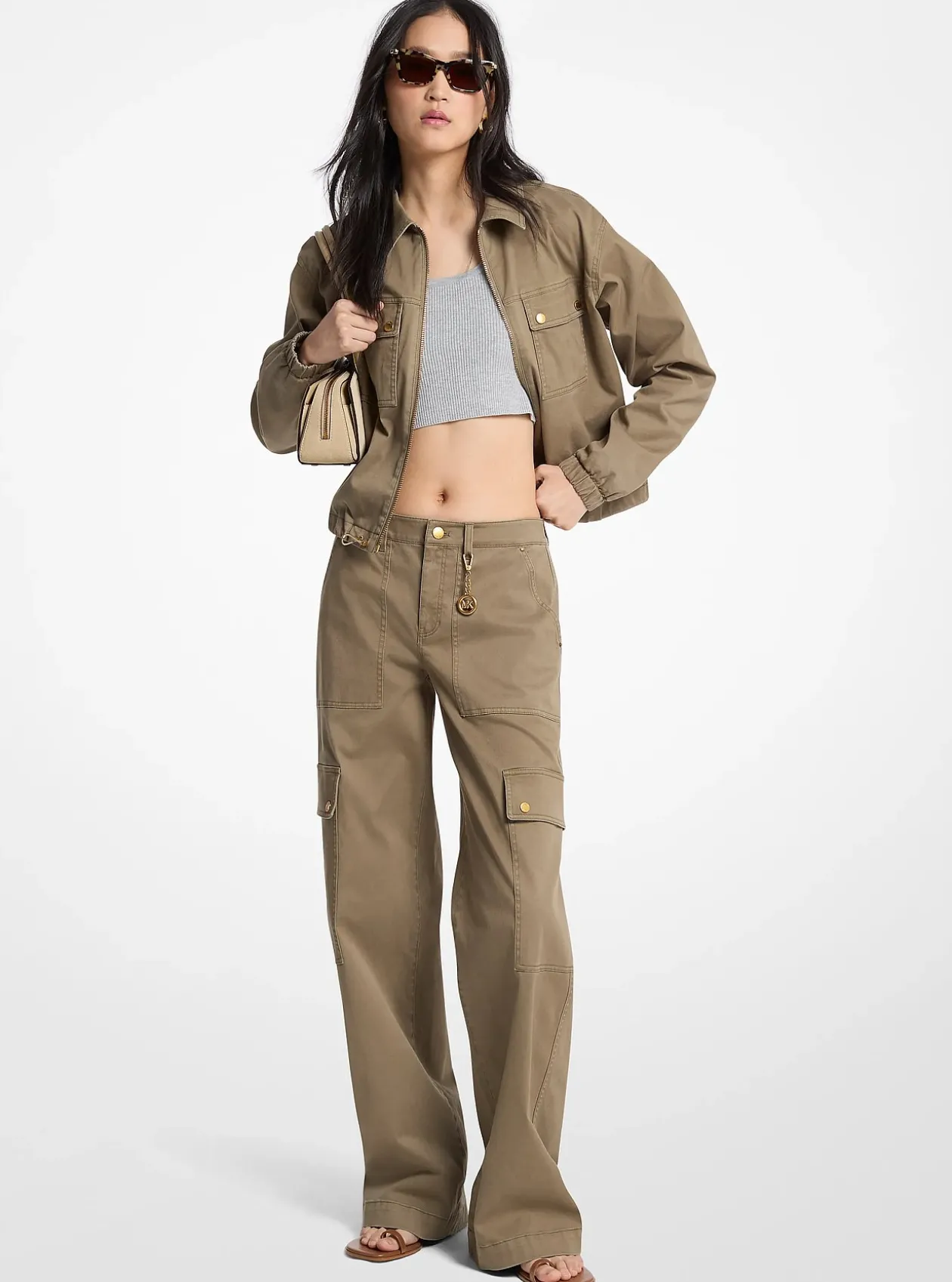 Pantalon cargo en coton extensible