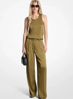 Pantalon à jambes larges en satin drapé