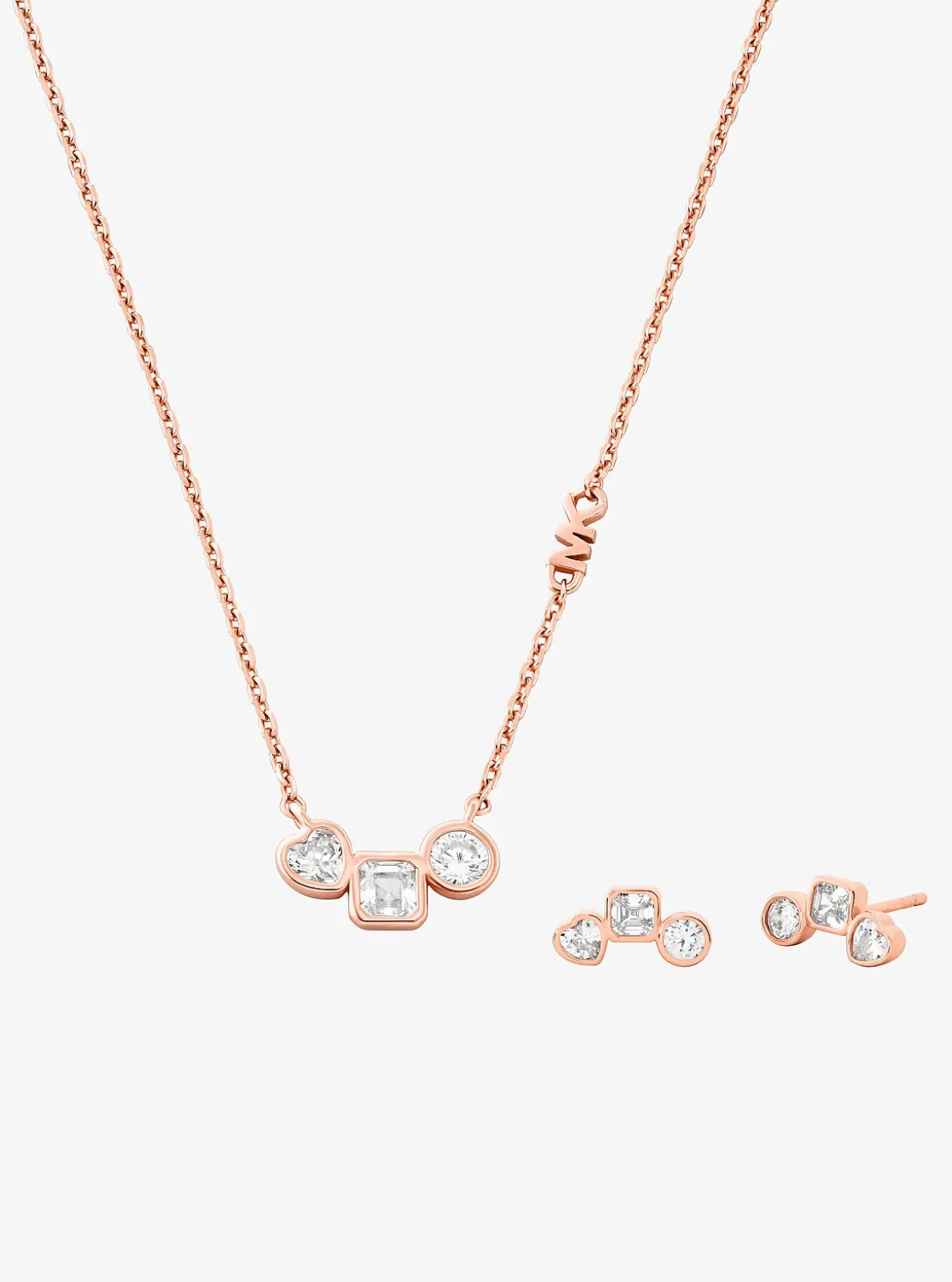 Parure collier et clous d'oreilles avec zircones cubiques et placage en métal précieux