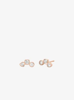 Parure collier et clous d'oreilles avec zircones cubiques et placage en métal précieux