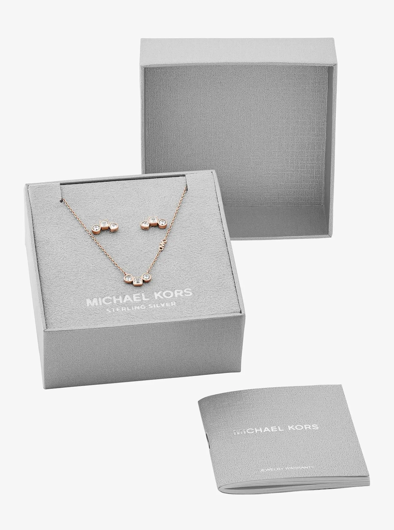 Parure collier et clous d'oreilles avec zircones cubiques et placage en métal précieux