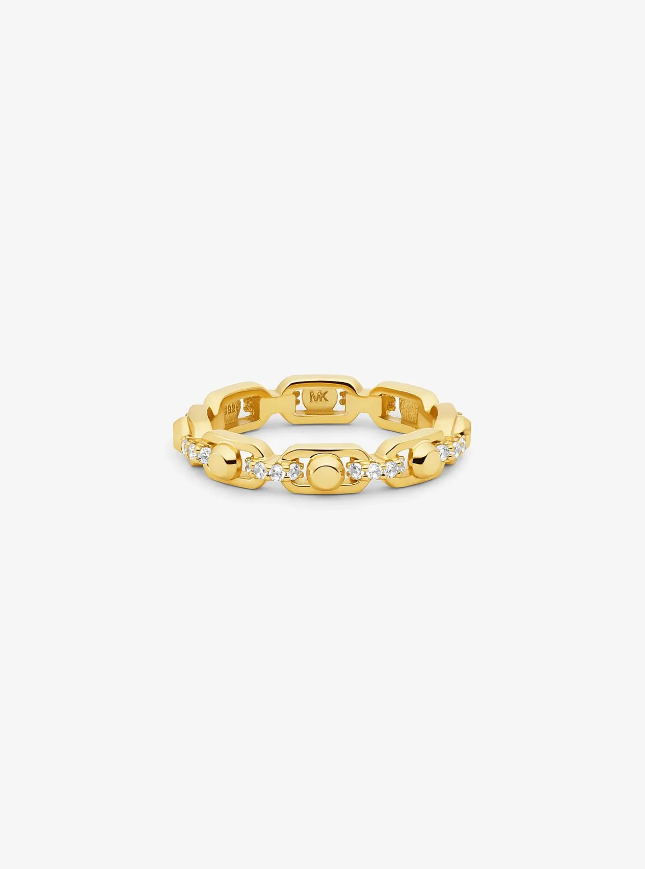 Petite bague à maillons Astor en argent sterling plaqué en métal précieux avec pierres pavées