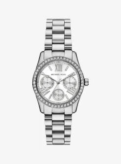 Petite montre Lexington argentée avec pierres pavées