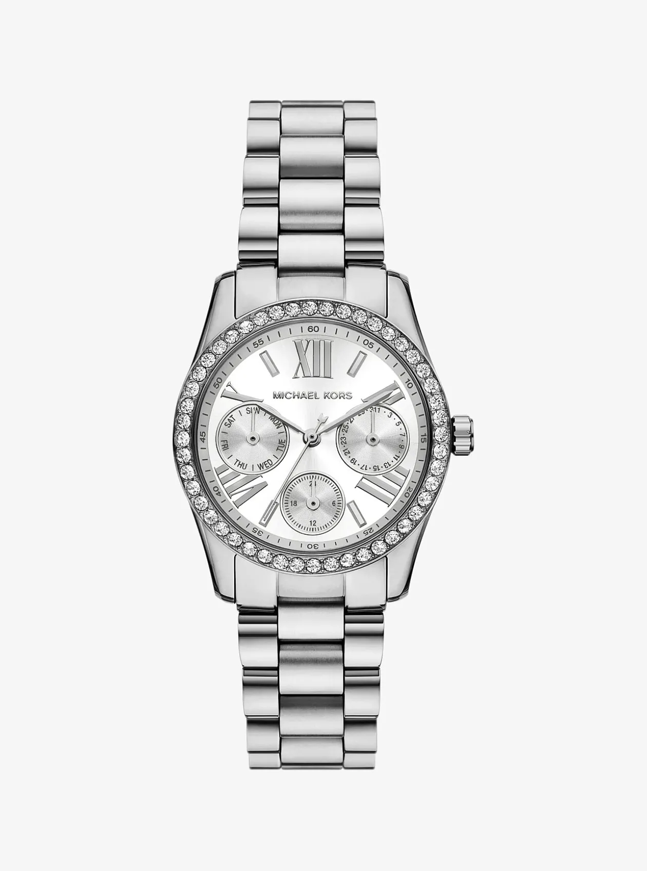 Petite montre Lexington argentée avec pierres pavées