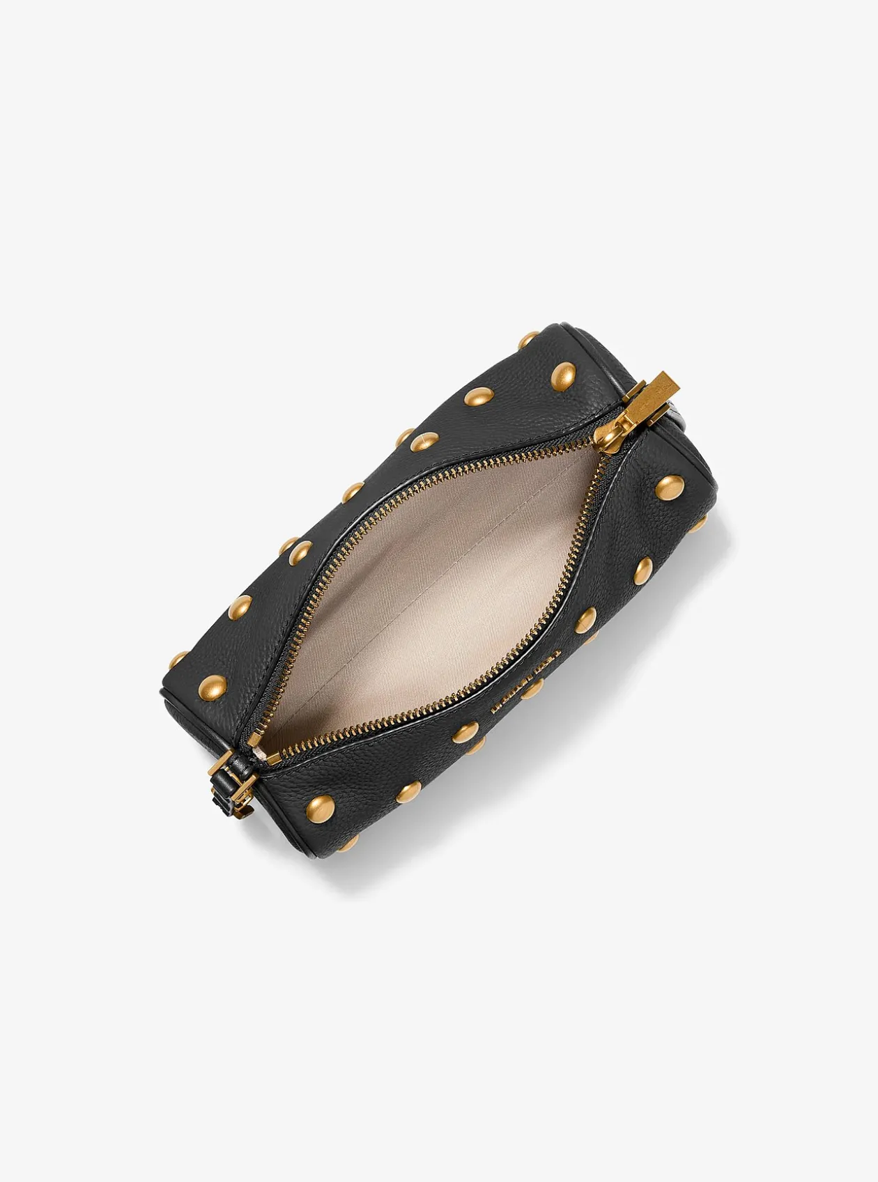 Petite pochette cylindrique Izzy en cuir grainé clouté
