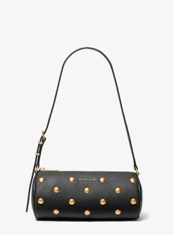 Petite pochette cylindrique Izzy en cuir grainé clouté