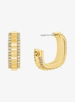 Petites boucles d'oreilles créoles en laiton doré à pierres pavées
