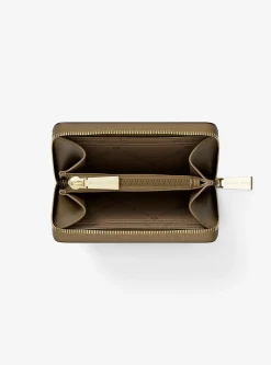 Petit porte-cartes entièrement zippé Jet Set en cuir grainé