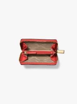 Petit porte-cartes entièrement zippé Jet Set en cuir grainé