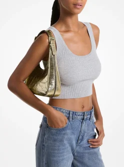 Petit sac porté épaule bohème Nolita en cuir métallisé craquelé