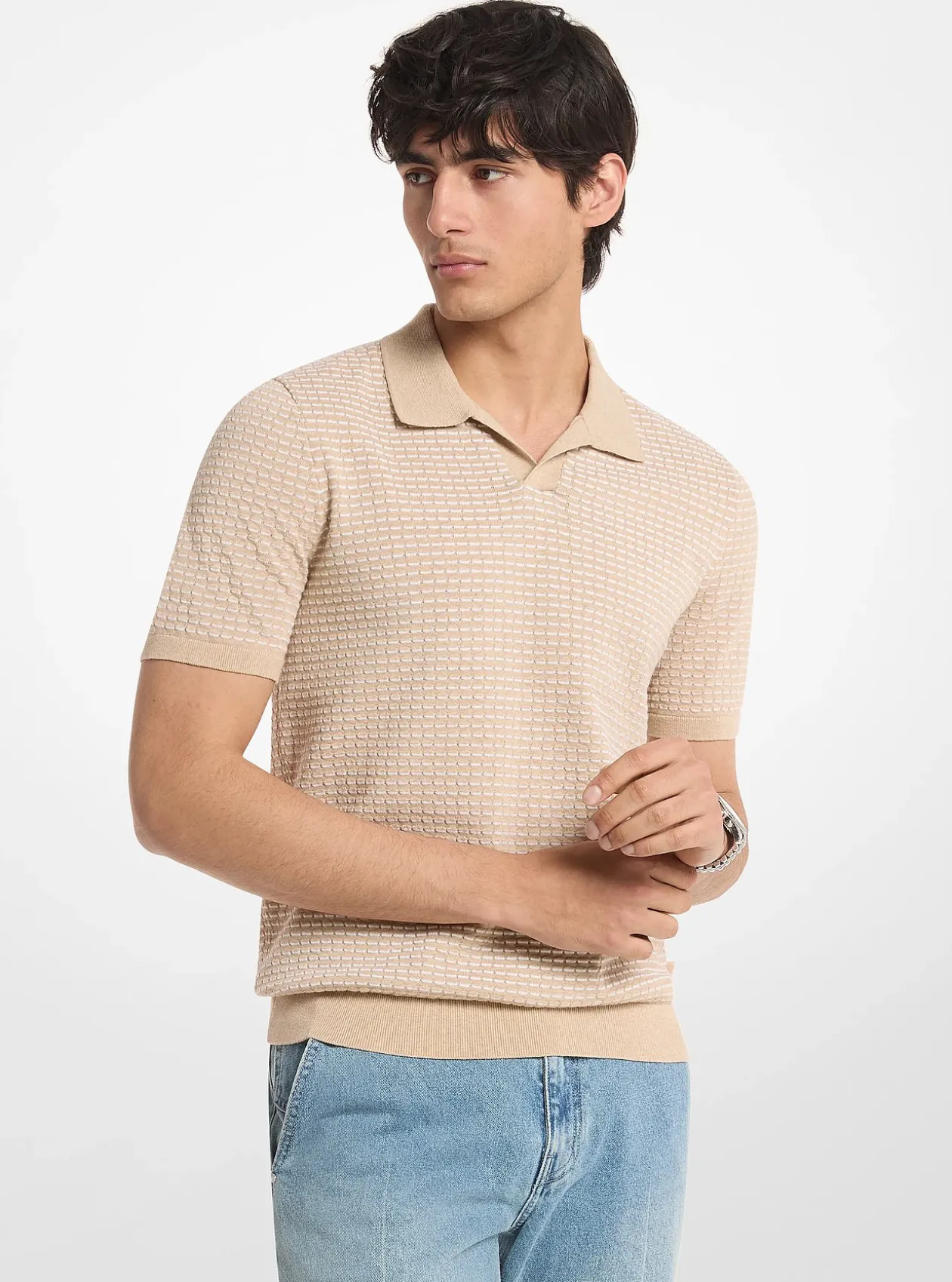 Polo en coton à rayures texturées